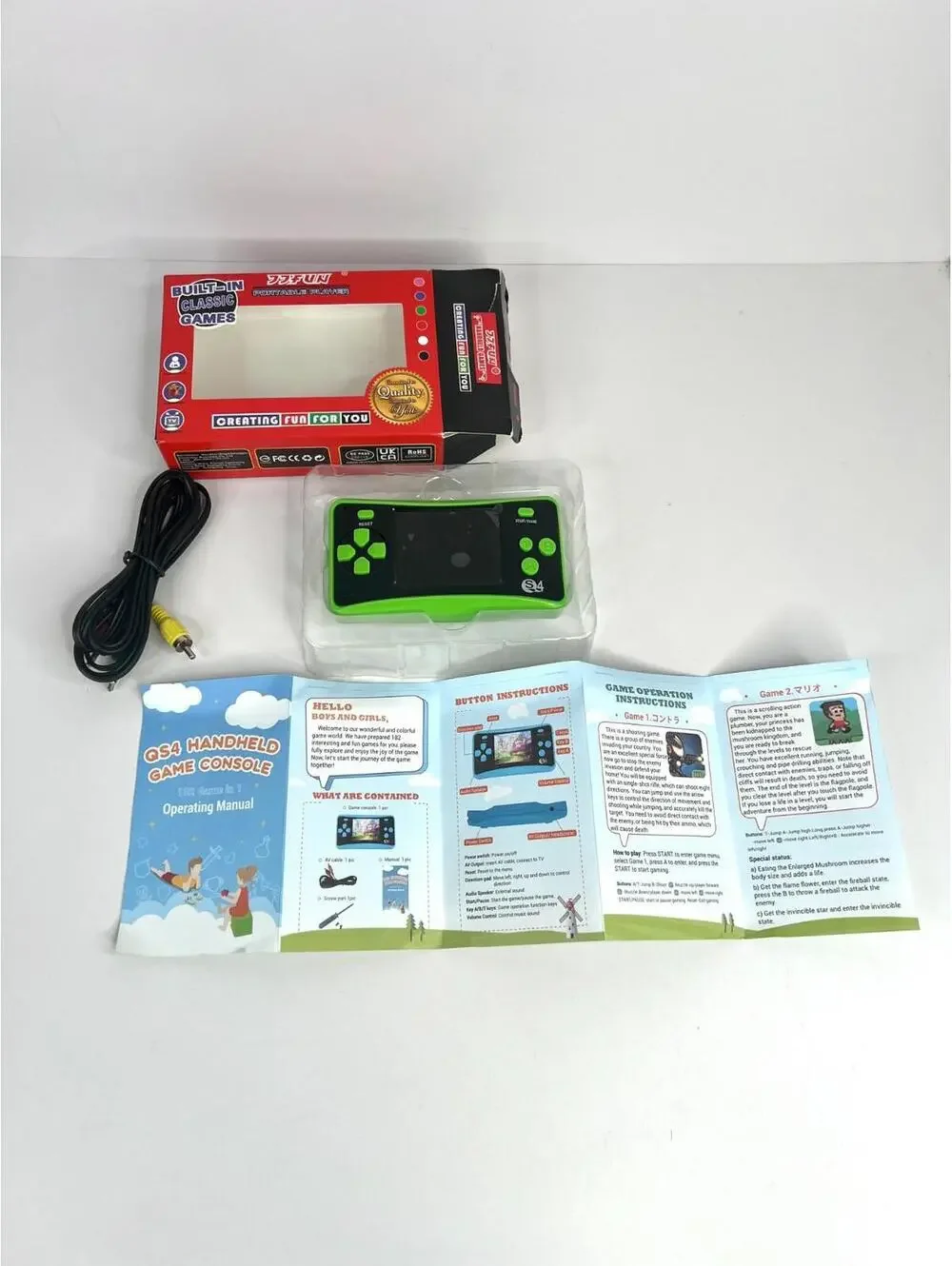 Higokids Handheld Retro Video Game System w 182 Classic Games Built-in Green NEW